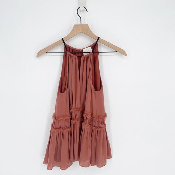 Cinq a Sept Lotus Halter Neck Peplum Silk Top Sleeveless Blush Pink Women's S - Picture 2 of 8